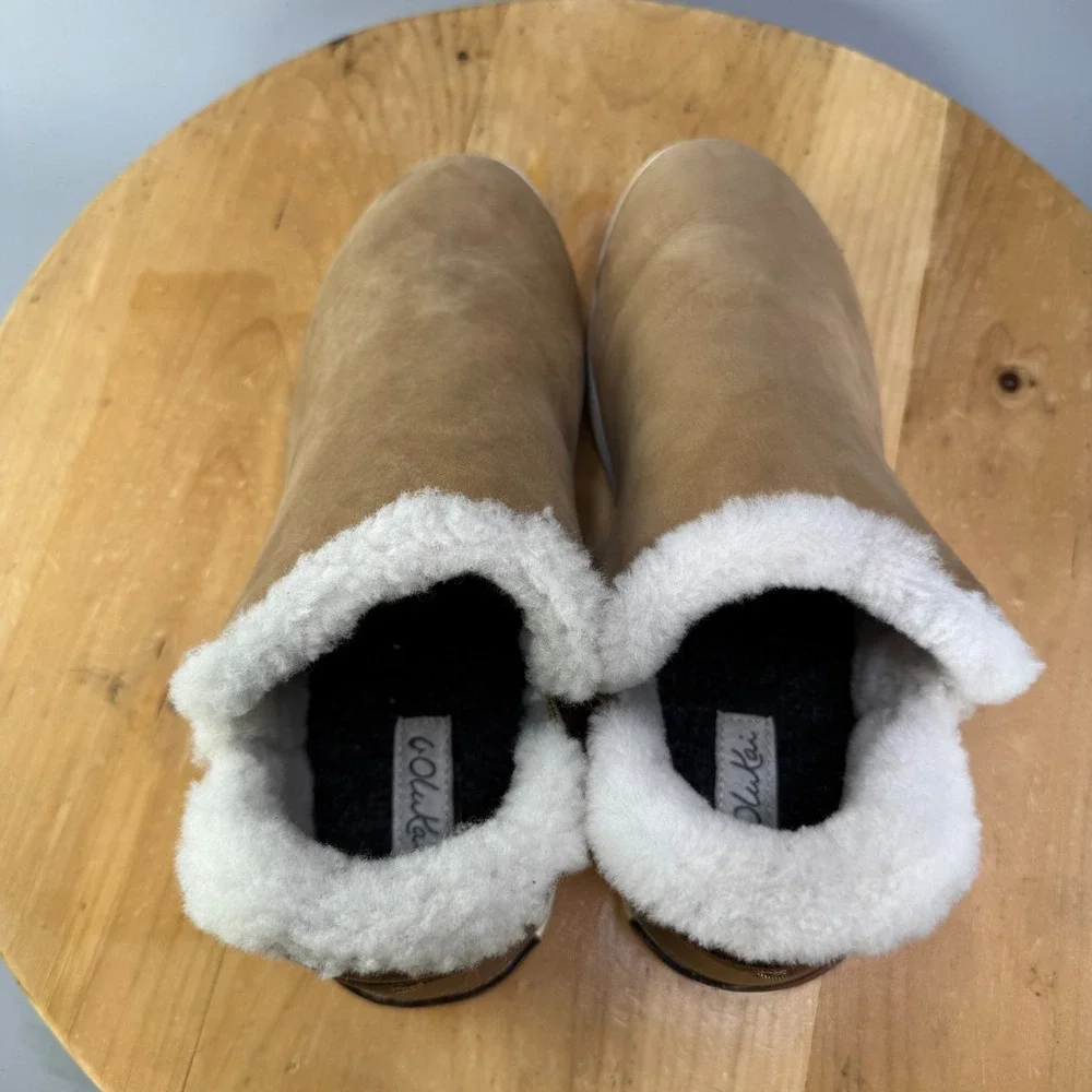 Olukai Malua Hulu Womens Size 9.5 Shoes Tan Shearling Lined Ankle Boots Nubuck